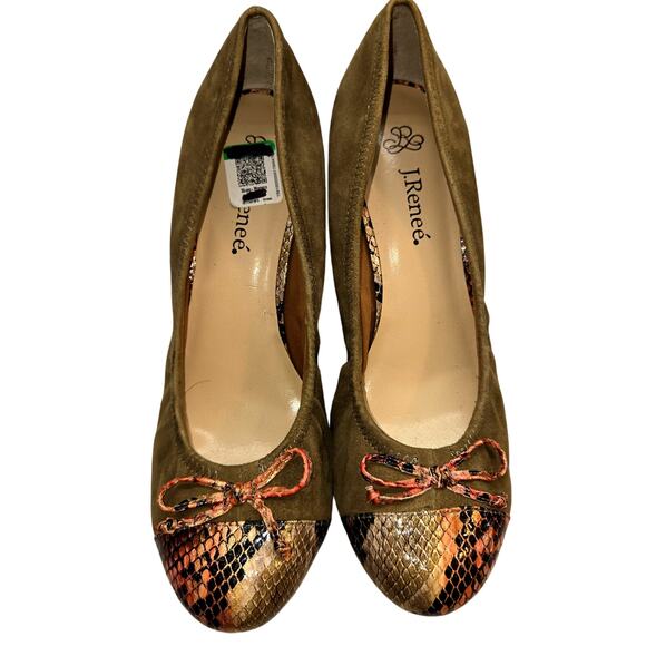 J. Renee 9 Women's Flat Shoes Snakeskin Print Bows Closed Toe - Picture 1 of 9